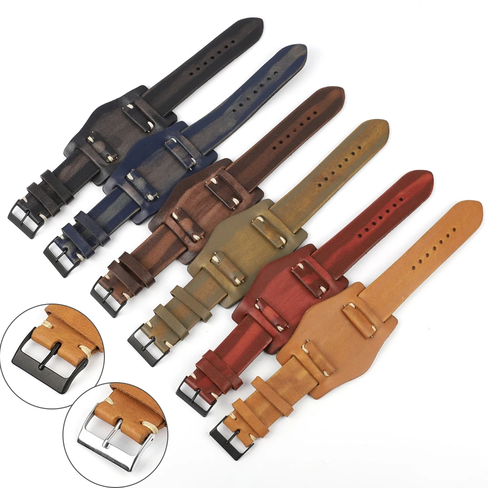 

Genuine Leather Watch Band 22mm 24mm 26mm for Fossil Watch Strap with Mat Handmade Stitching Watchband for Men