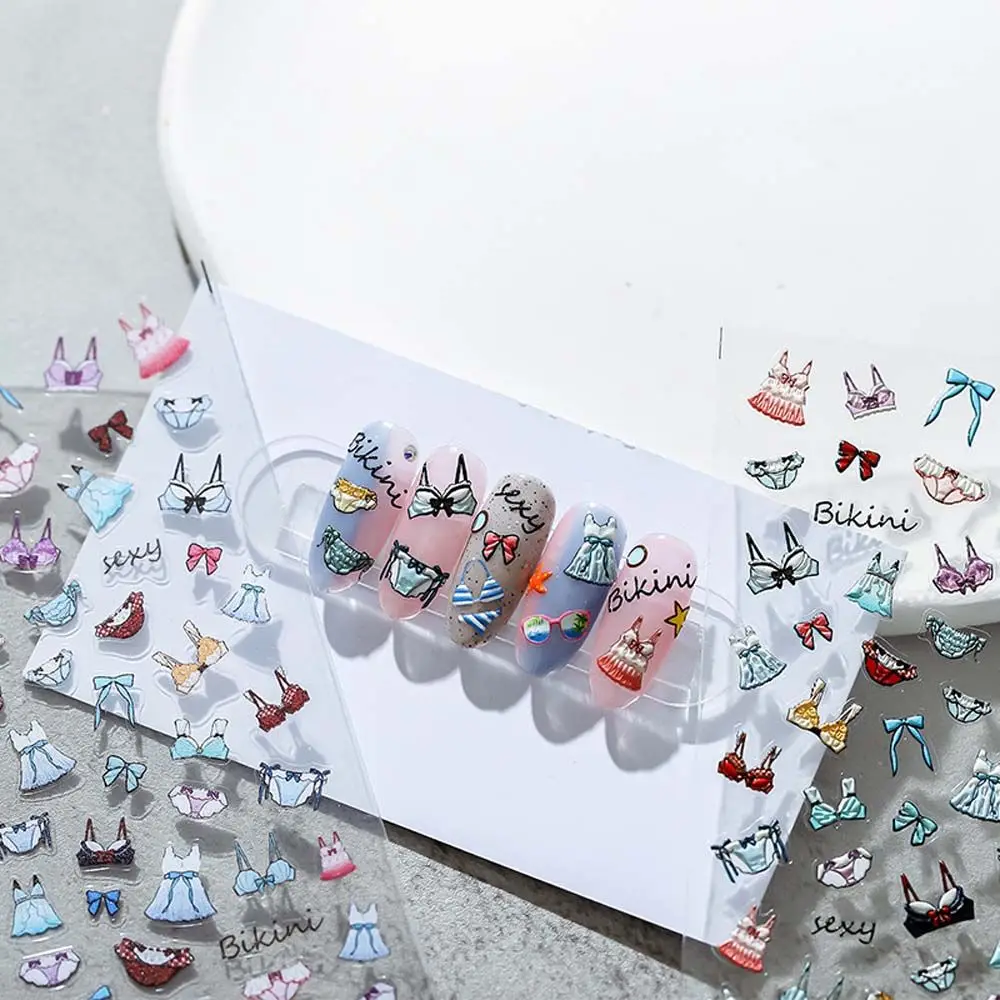 

Летние пляжные наклейки для ногтей купальник наклейки для ногтей рыба рельеф самоклеящиеся цветы клубника тонкие жесткие украшения для но...