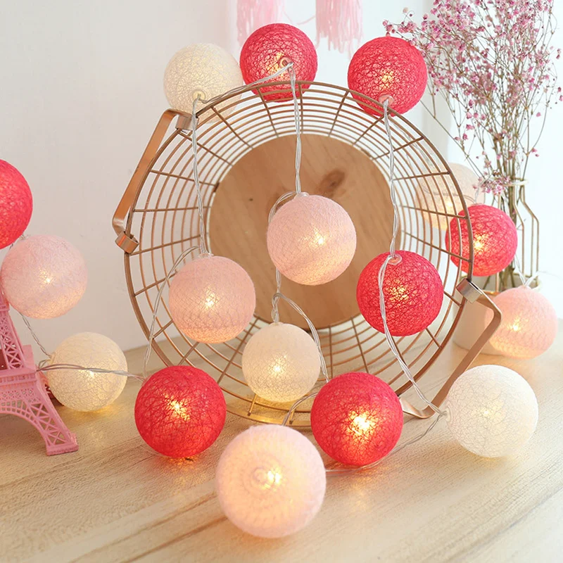 Battery/USB Powered 3M 20LED Cotton Ball Fairy String Light Garland for Home Bedroom Shopping Mall Christmas Wedding Party Decor