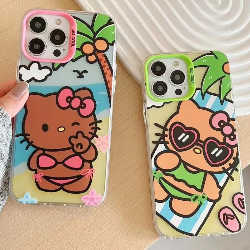 

Sanrio Hellokittys Kawaii Cartoon Phone Case for Apple 11 12 13 14 Pro Max Shockproof Iphone Protective Cases Cute Hawaii Series