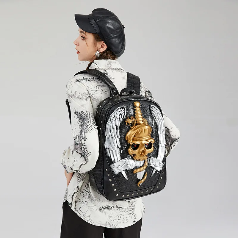 

New Embossed Three-dimensional Punk Backpack, 3D Backpack, Men's And Women's Personalized Computer Bag, Street, College