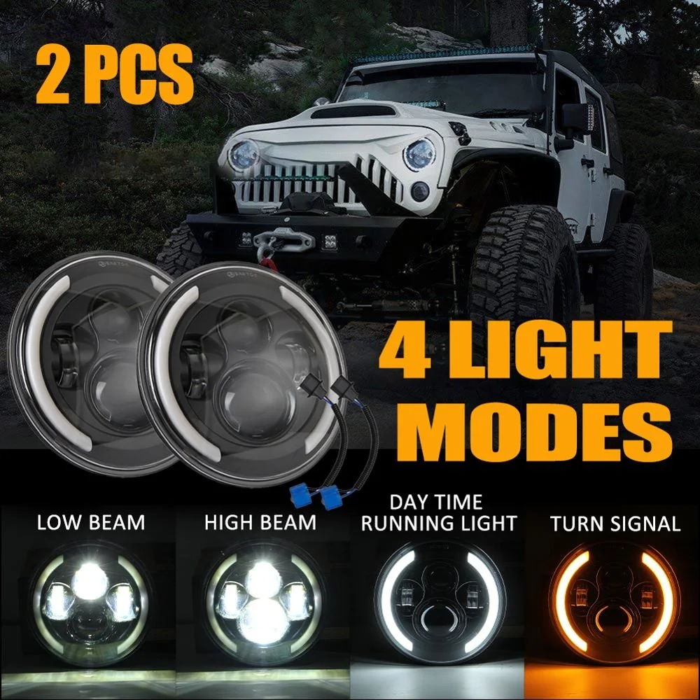 

Круглсветодиодный светодиодные фары для Jeep Wrangler JK LJ TJ CJ 7 дюймов, высокое качество, гало, Угловые глаза