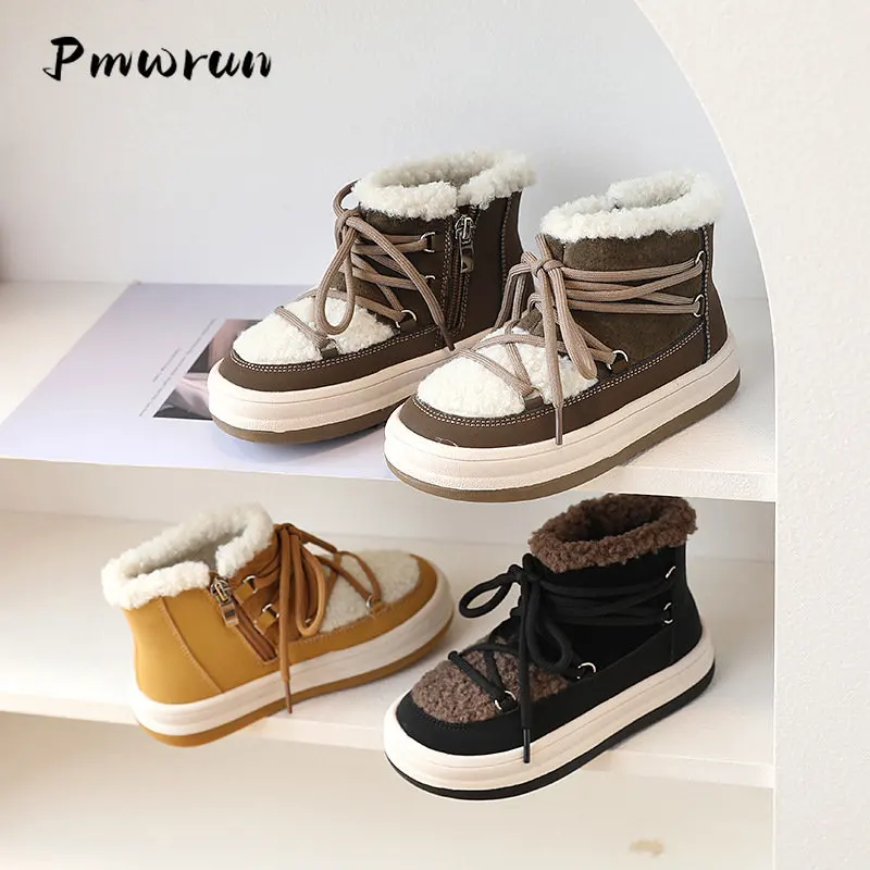 Kid Winter Warm Snow Boots Plush Rubber Sole Toddler Children Outdoor Shoes Padded Thickened Sneakers Fashion Girls Daily Boots