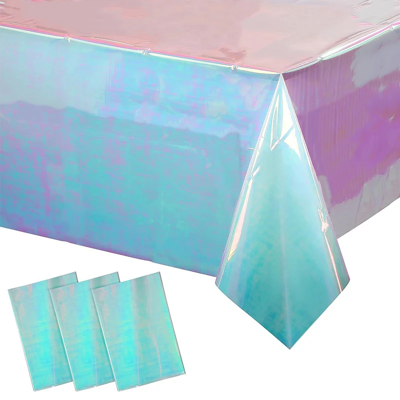 

137x274cm Laser Aluminum Foil Tablecloth Wedding Birthday Party Table Cover Gold Silver Iridescence Tablecloth DIY Party Decor