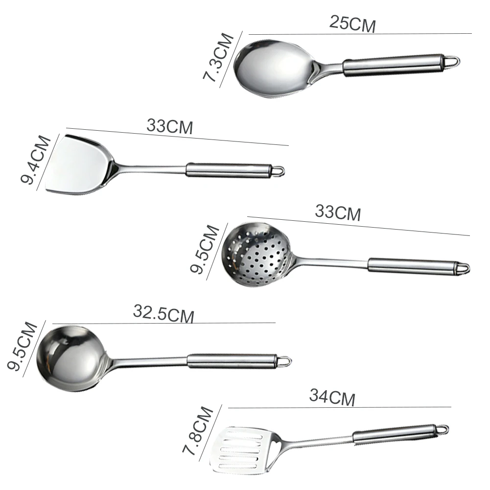 

5pcs Stainless Steel Spatula Spoon Kitchen Utensil Set Easy Clean Durable Cooking Serving Tools Silver Practical Multifunctional