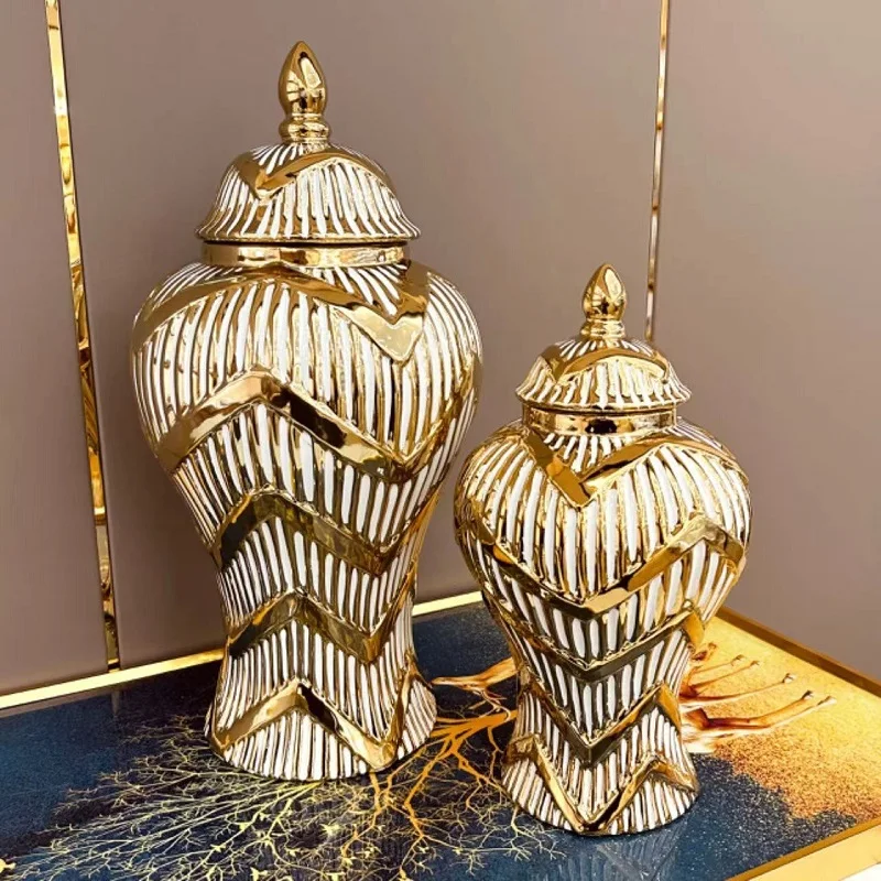 Роскошная гальванизированная Золотая клетчатая керамическая банка общего