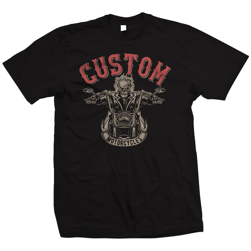 

Biker Cotton Black T-shirt Men Scull Cool Personality Tops Summer Graphic New Tees High Quality Brand Streetwear American Style