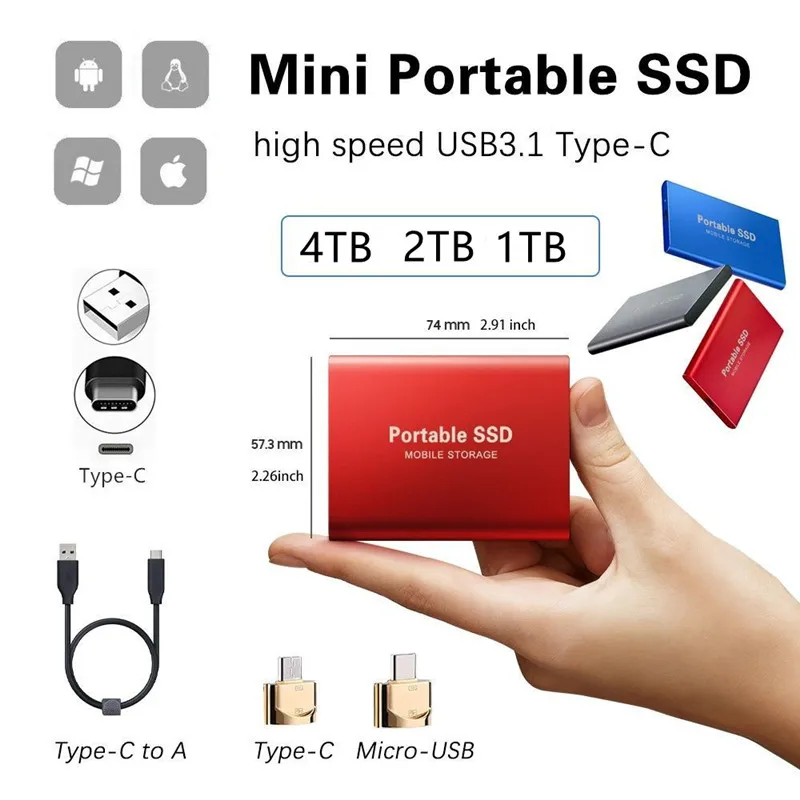 

Портативный SSD-накопитель, 16 ТБ, USB 3,1, 4 ТБ, 8 ТБ
