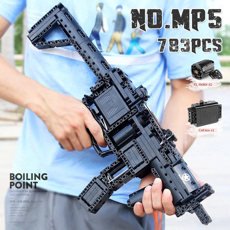 

783pcs High-tech Guns Building Blocks Motorized MP5 Submachine Gun Model Bricks PUBG Military SWAT Weapon Toys for Children