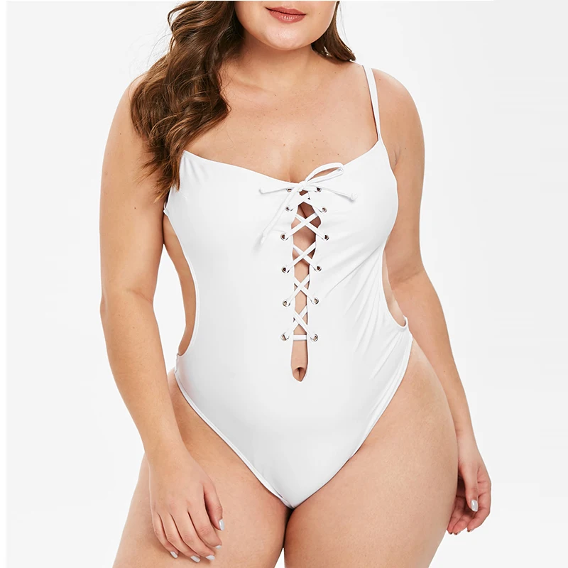 Rendas até sem Costas Maiô de Banho Fatos de Banho Sólido Branco Novo Tamanho Grande Sexy um Pedaço l xl 2022