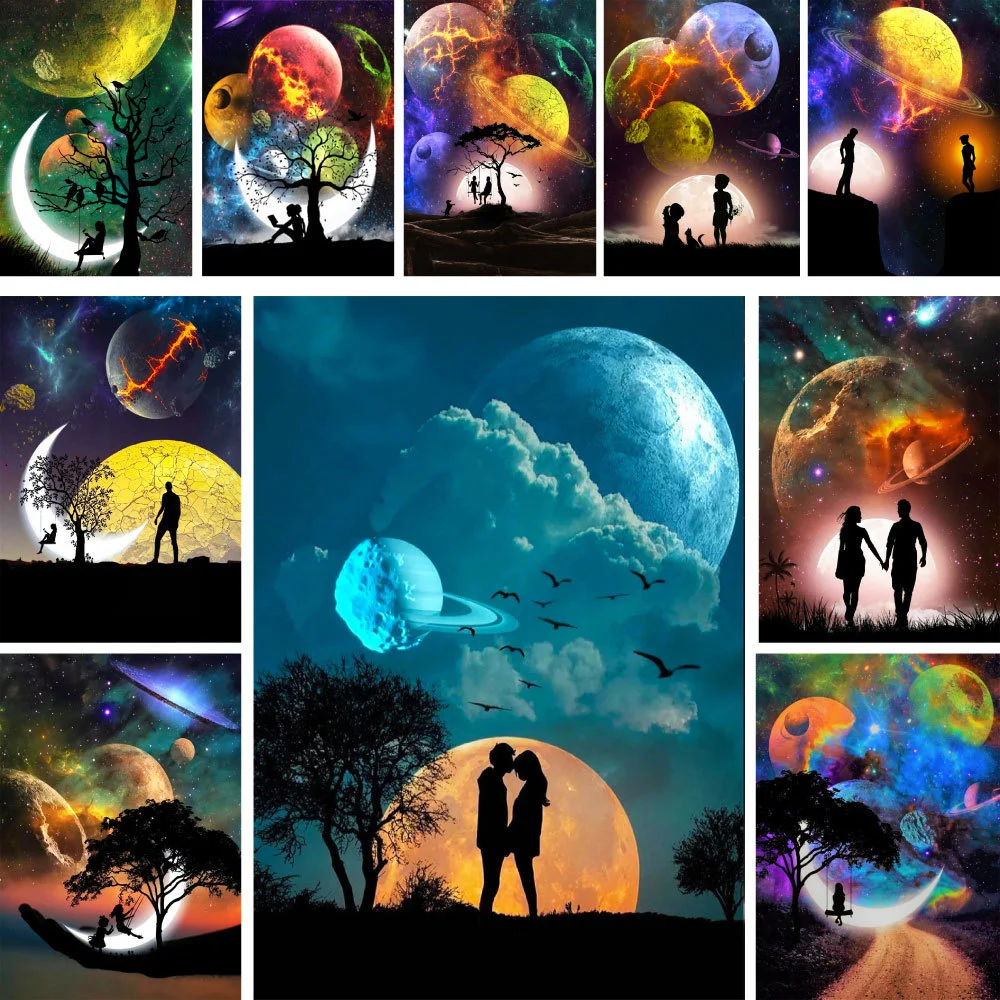 

Landscape Moon Lovers Paint By Numbers Complete Kit Oil Paints 40*50 Canvas Painting Wall Decoration Crafts For Adults Wall Art