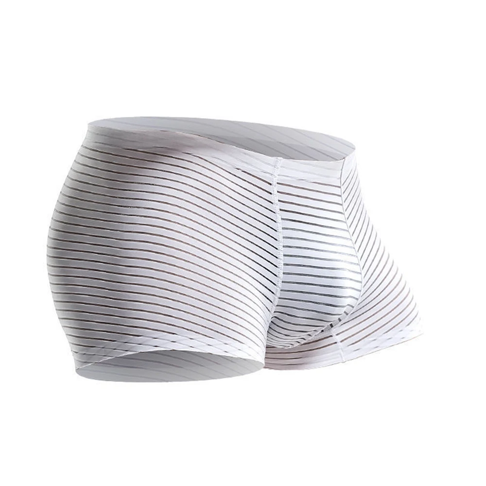 

Boxer Men Mesh Perspective Lingerie Shorts Wet Seductive Stripe Seamless Underpants Mens Sexy U Convex Boxers Briefs Underwear