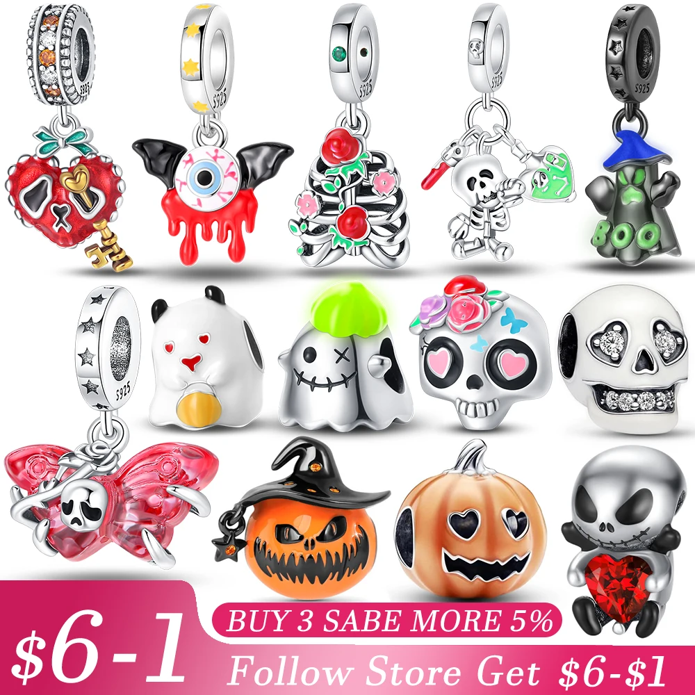 

Новинка 925 на Хэллоуин, подвески в виде тыквы дьявола для оригинального браслета и ожерелья Pandora, подарок на Хэллоуин
