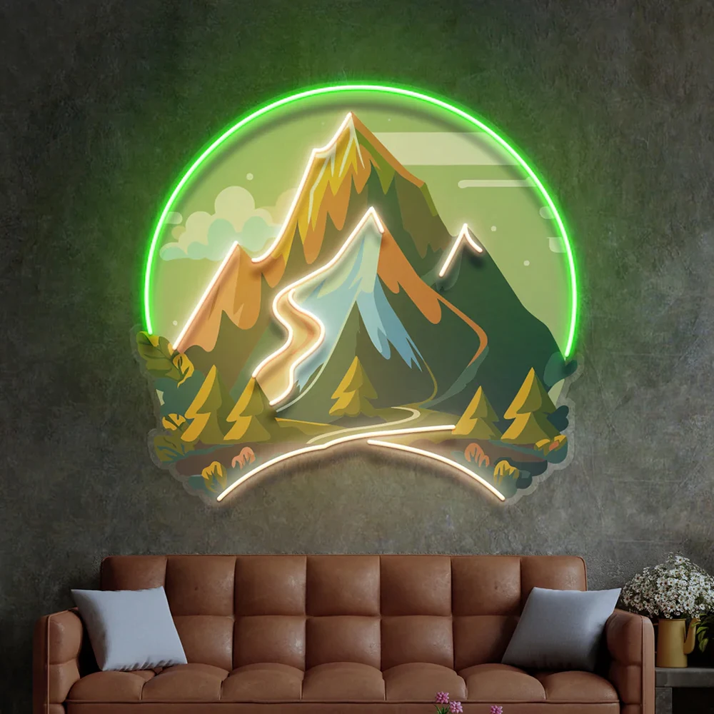 Неоновая вывеска в виде горного пейзажа настенный Декор для дома заката восхода