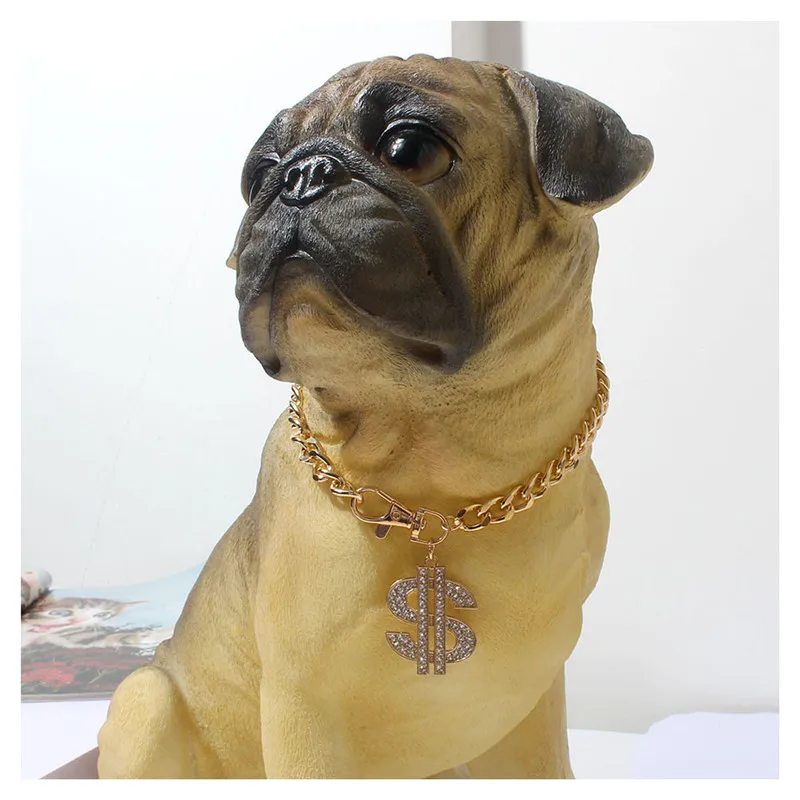 

US Dollar Pendant French Dou Puppy Necklace Pet Necklace for Dogs Hip-hop Style Big Gold Chain Pet Collar Jewelry Accessories