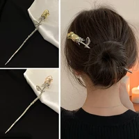 vintage chinese style hanfu hair stick women metal rose flower hair fork hair chopsticks hairpin woman hair jewelry accessories