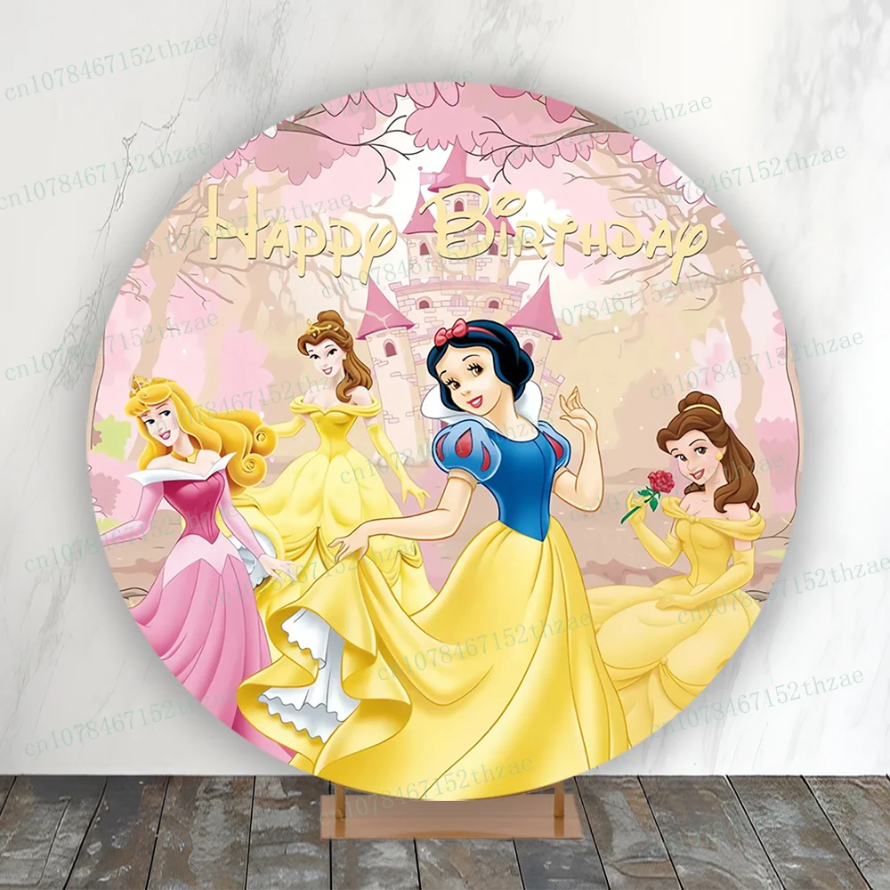 Snow White Birthday Party Photo Background Baby Shower Round Photography Backdrop Cartoon Banner Decoration