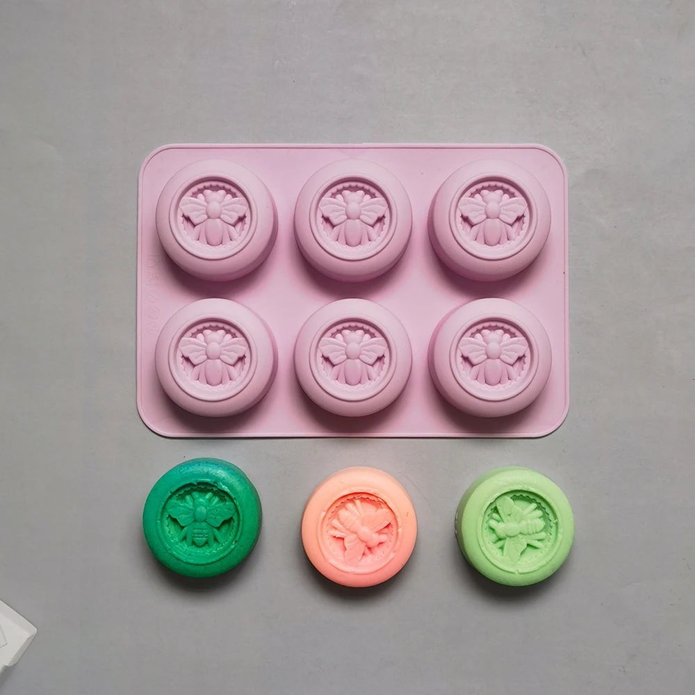 

6 Holes Round Bees Pattern Silicone Soap Molds DIY Aromath Soaps Scented Candle Chocolate Mousse Making Handmade Soap Bar