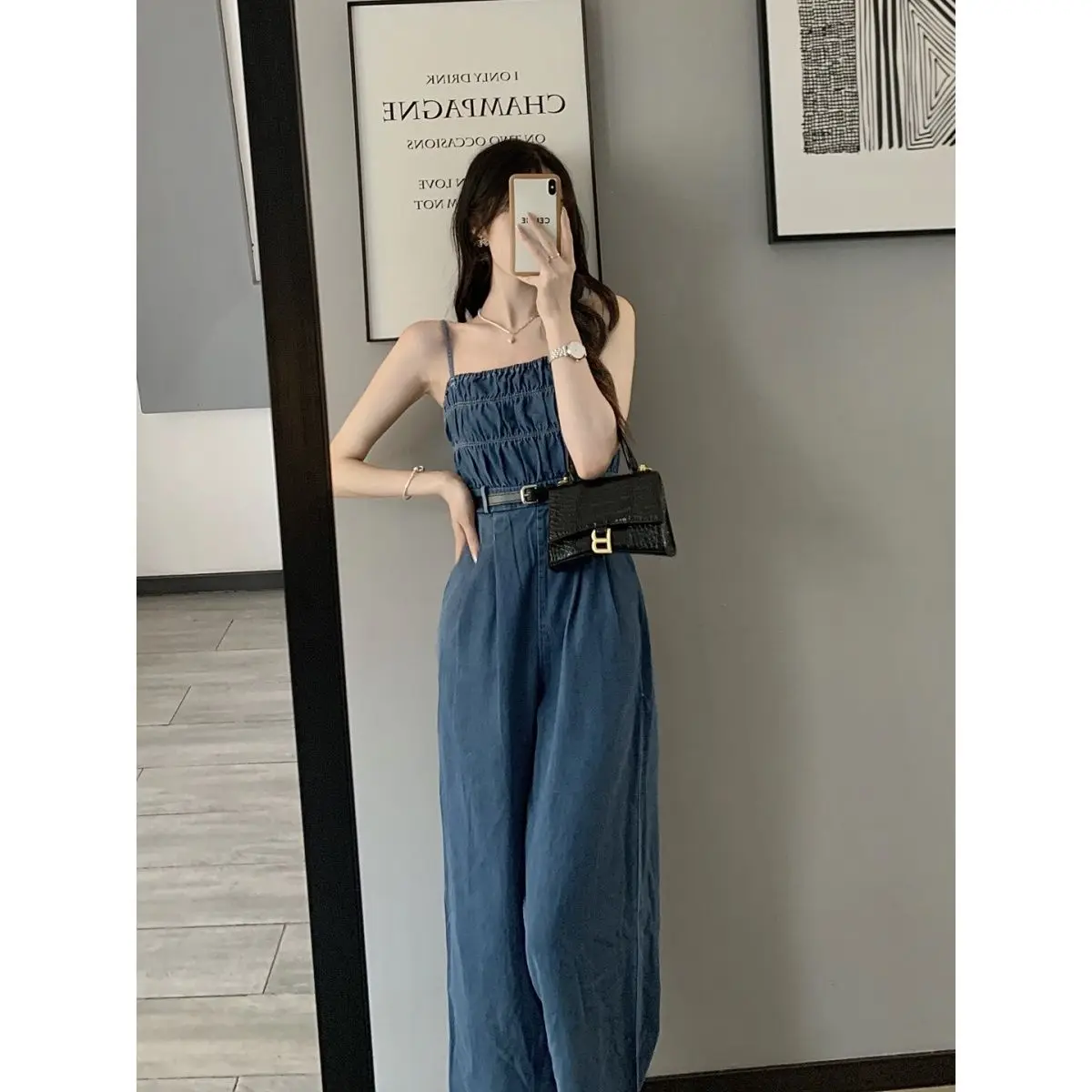

Women 2022 Summer New Elegant Denim Jumpsuits Female Straps Sleeveless Chic Playsuits Ladies High Waist Fashion Rompers K42