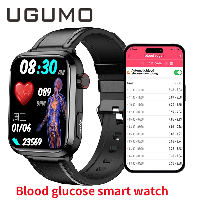 

Умные часы UGUMO для мужчин с функцией измерения уровня глюкозы в крови и мочевой кислоты