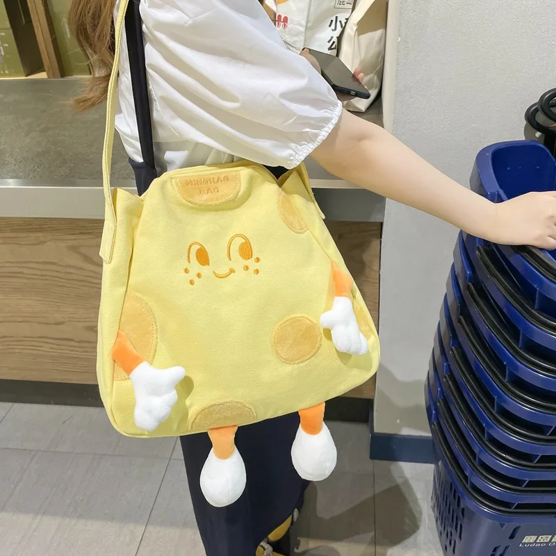 

Yellow Cheese Canvas Shoulder Bag 2022 Korean Fashion Cartoon Large Capacity Crossbody Bags for Student Cute Shopper Bags Female