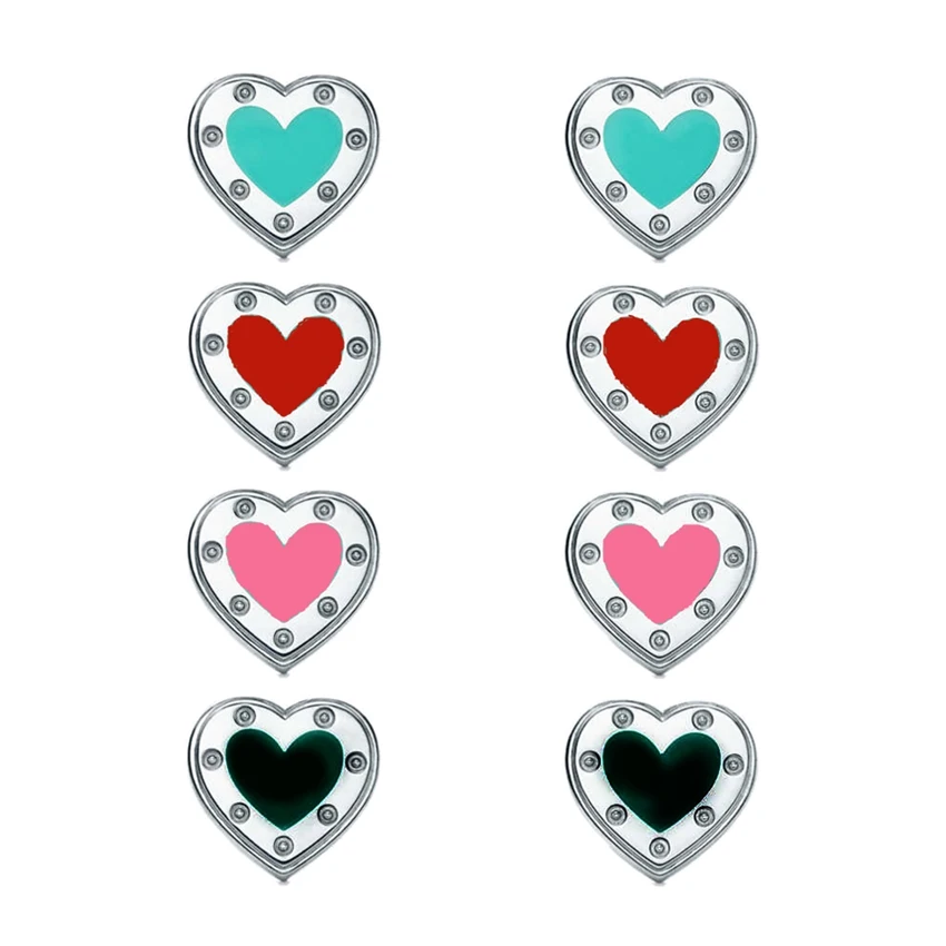 1:1 High Quality S925 Sterling Silver Classic Enamel Heart Shape Women's Stud Earrings with Logo Valentine's Day Birthday Gift