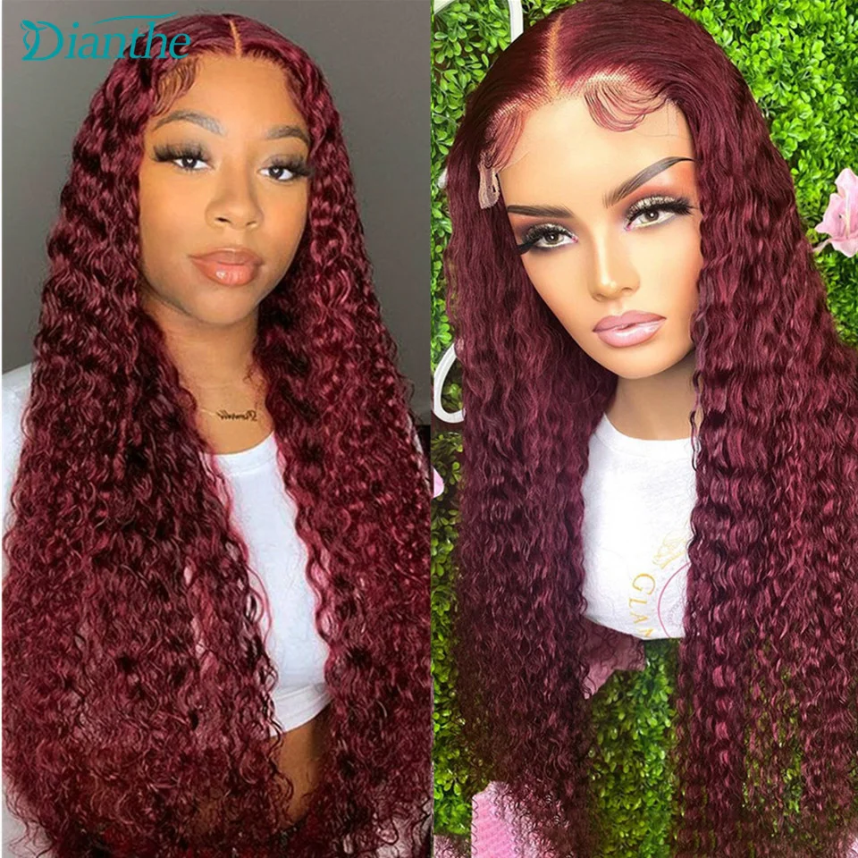 

Burgundy Lace Front Wig 4x4 Deep Wave Frontal Wig Brazilian Closure Wigs for Women Human Hair Dianthe Human Hair Wigs PrePlucked