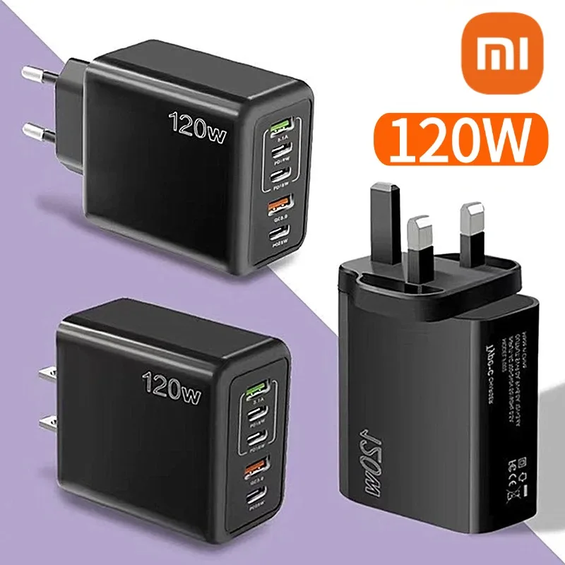 Адаптер зарядного устройства Xiaomi 120 Вт 4 порта Type-C Fast Charge 3.0 USB 2PD для Samsung iPhone 11