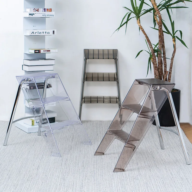 Home Nordic Household Multifunctional Ladder Transparent Folding Room Built-in Herringbone Ladder Non-slip Pedal Ladder
