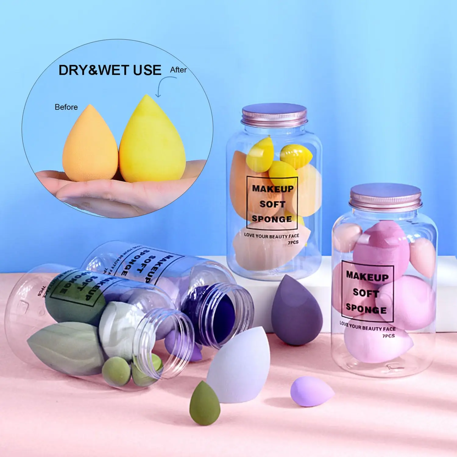 

7 PCS New Reusable & Durable Cosmetic\ Multi Shapes Foundation Blending Sponge Cosmetic Puff Makeup Sponge Dry & Wet Use