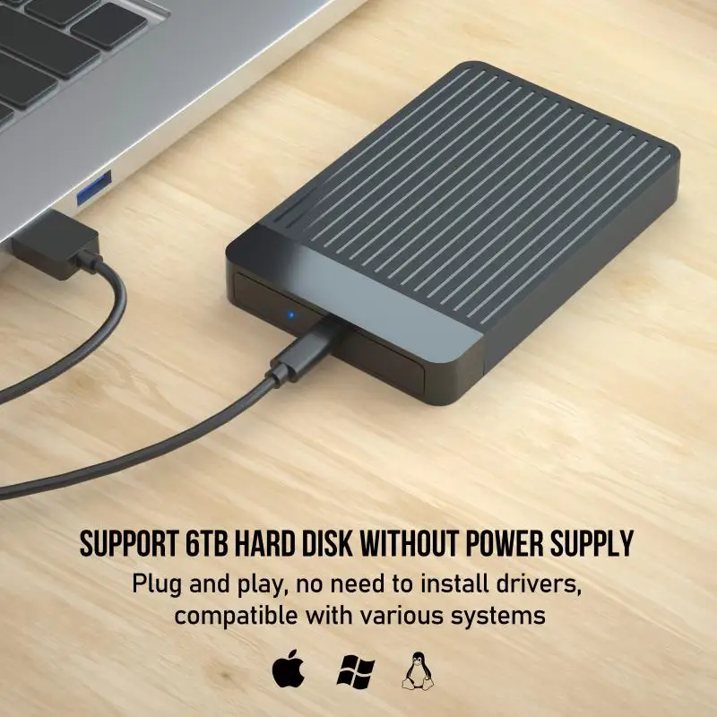 

Корпус для жесткого диска Type-C футляр для внешнего жесткого диска SATA к USB3.1 для жесткого диска 2,5 дюйма, SSD 6 Гбит/с, Поддержка скорости UASP
