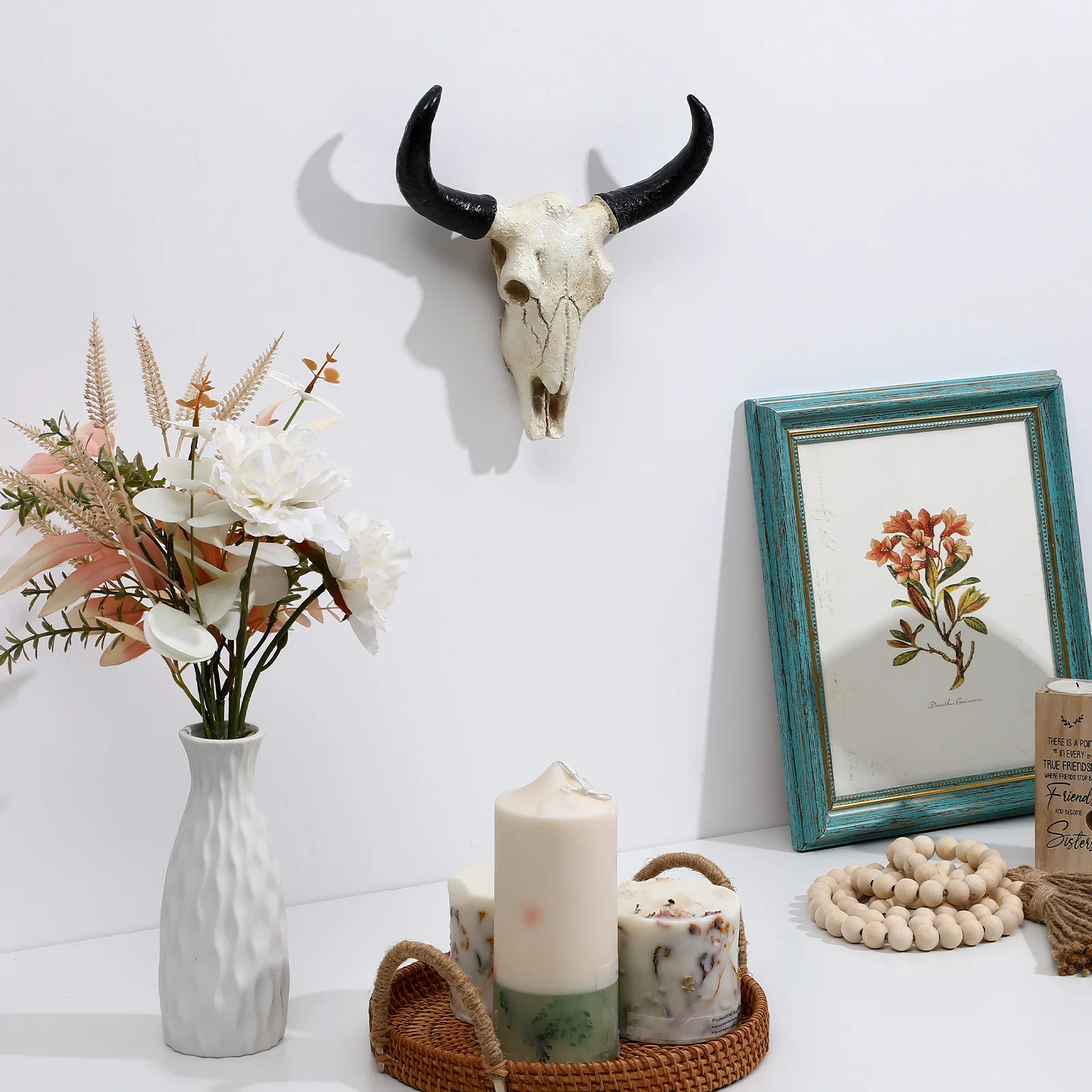 

Long Horn Head Wall Decor Hooks Decorative Resin Cow Hanging Bull Ornament Home Decorate