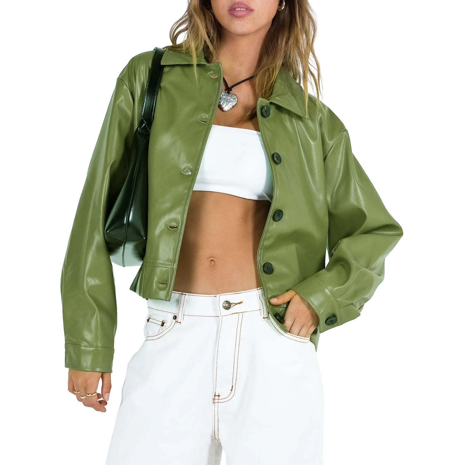 

Women Button Down Jacket Casual Y2K Cropped Jacket Solid Color Motorcycle Jacket Cropped Shacket Coat Vintage Streetwear