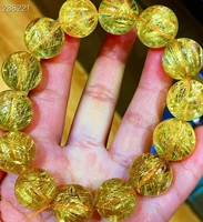 natural gold rutilated quartz bracelet clear round beads 16 4mm rutilated brazil women men fashion wealthy stone aaaaaaa