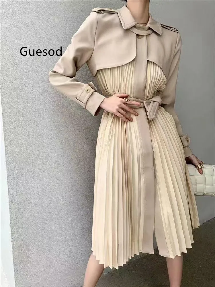 

Women Dress Top Quality Female Skirt Trench Dress French Designer Pleated Long Elegant New