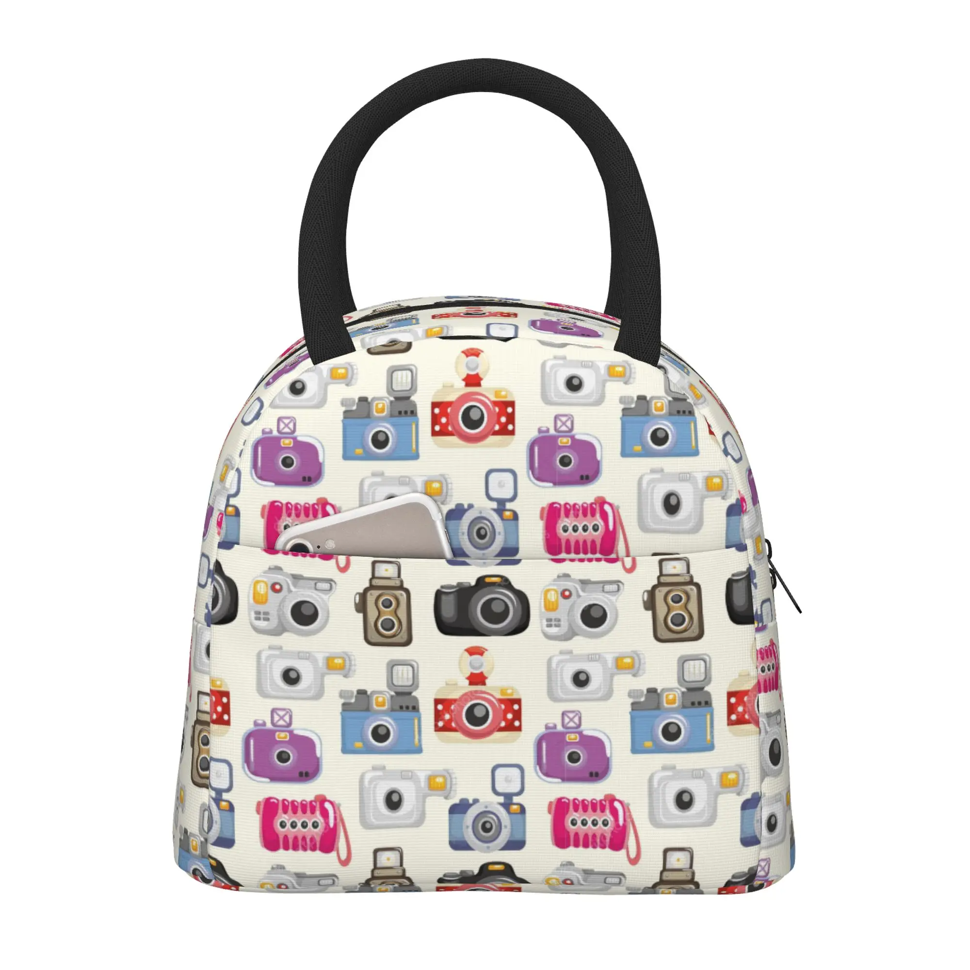 

Camera Pattern Lunch Bag for Women Large Reusable Insulated Lunch Box for Work, Adult Foldable Tote for Office