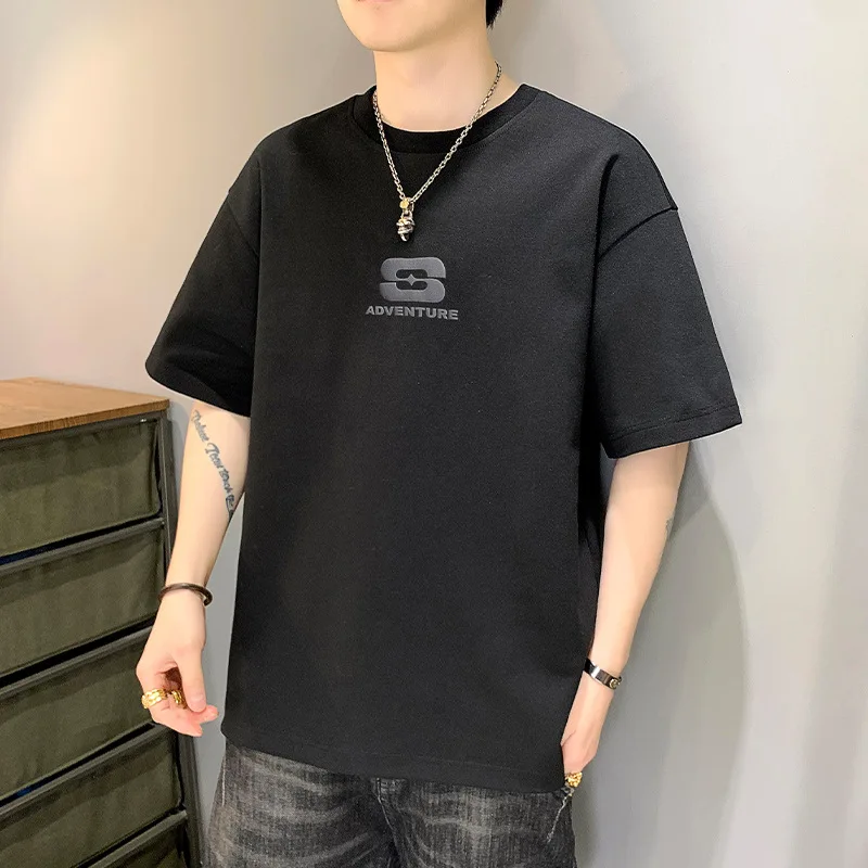 

Футболка мужская с коротким рукавом, модный Свободный Повседневный летний топ с круглым вырезом и рукавом до локтя