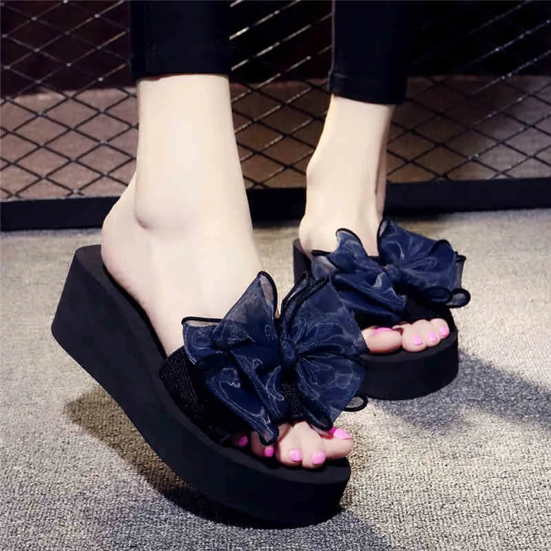 

Women Bow Summer Sandals Slipper Indoor Outdoor Beach Shoes Summer Women's Shoes Platform Sandalia Heels Slipper
