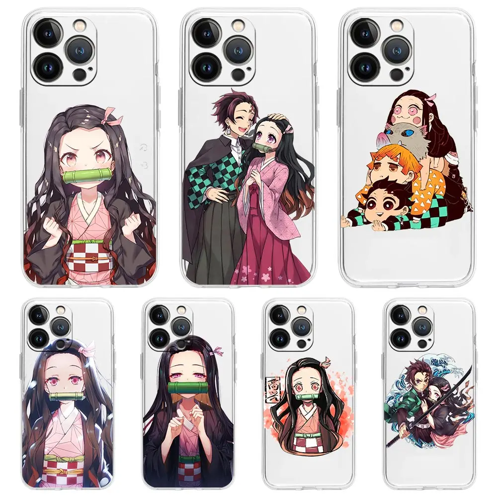 

Phone Case For iPhone 13 11 12 Pro Max X XR XS 7 8 Plus SE 2020 Transparent Soft Silicone Cover TPU Demon Slayer ​Kamado Nezuko
