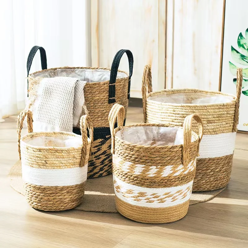 

Organizer Wicker Laundry Baskets Flower Planter Bamboo Decor Pot Fancy Sundries Basket Home Storage Seagrass Garden Natural