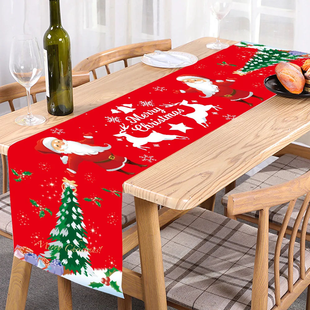 

35*180cm Christmas Table Runner Christmas Tree Snowman Printed Table Runner Wedding Party Decor Table Cover Christmas Decoration