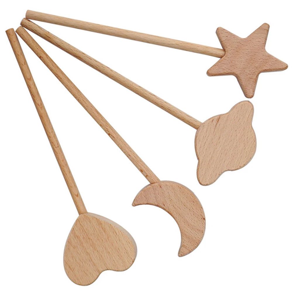 

4 Pcs Wooden Toys Fairy Party Decoration Moon Decorations Graffiti Cloud Wand Props Stick Child Kids Girls