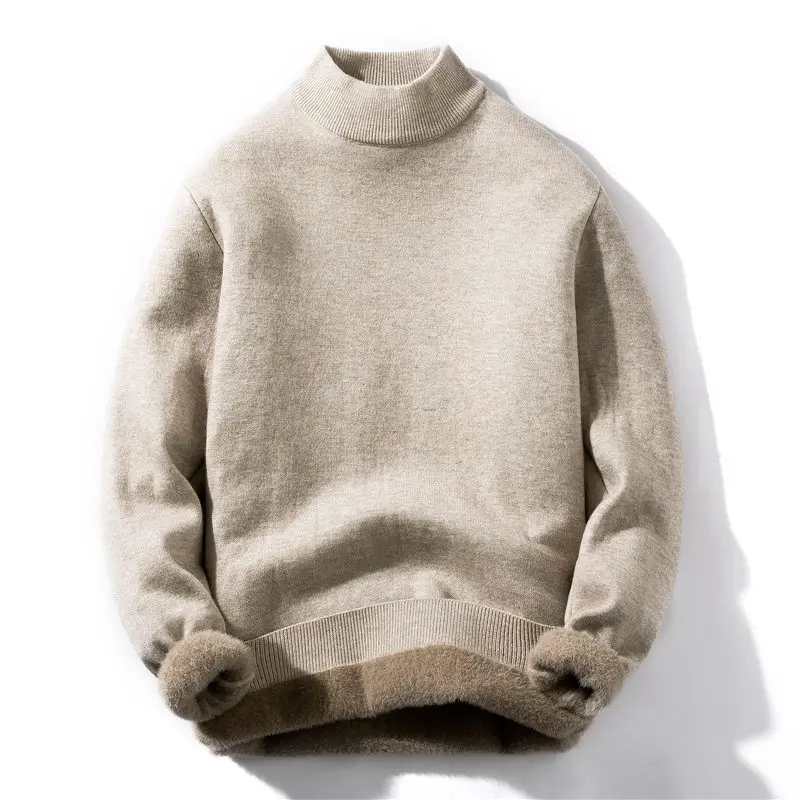 Men's sweater plus velvet padded half-height collar autumn and winter slim stitching velvet bottoming sweater sweater
