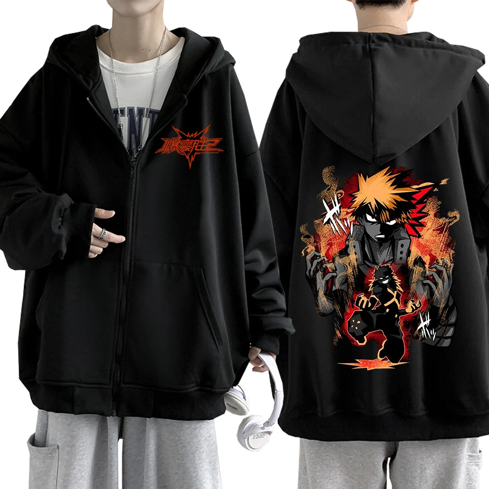 

Толстовка мужская оверсайз на молнии, динамичная куртка с капюшоном My Hero моя геройская академия, пуловеры, уличная одежда в стиле Харадзюку,...