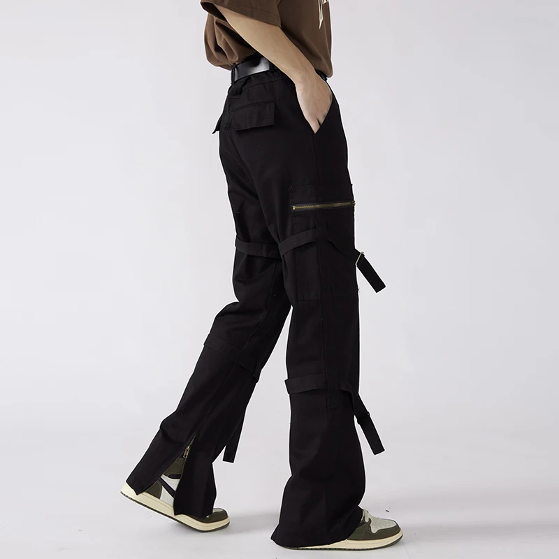 

Брюки-карго мужские/женские на молнии, однотонные прямые штаны на шнуровке, с карманами, до колена, на молнии, повседневные свободные уличны...