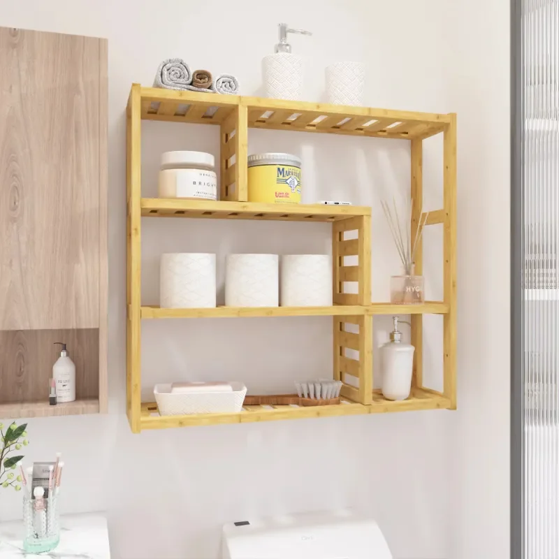

DIY Adjustable Bamboo Bathroom Shelf with Wall Mounted Design for Towel Storage Organizer, Perfect Home Addition to Living Room,