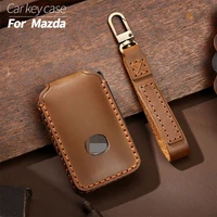 top layer leather car key case shell cover for mazda interior accessories retro style cowhide bag fashionable