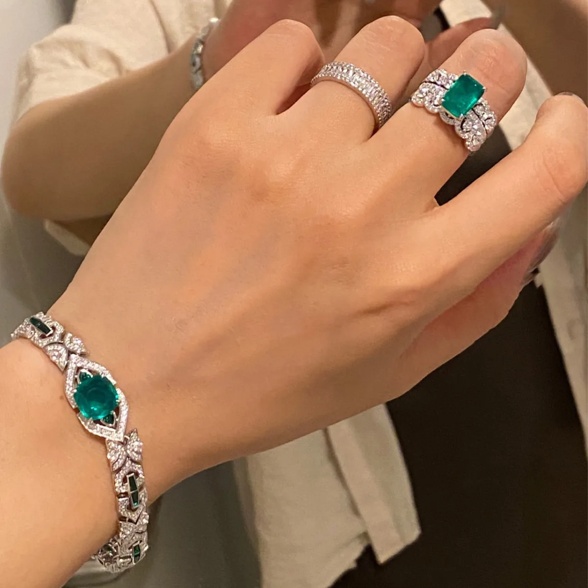 Винтажный Браслет WUIHA из драгоценных камней 100% 925 пробы серебряный лабораторный