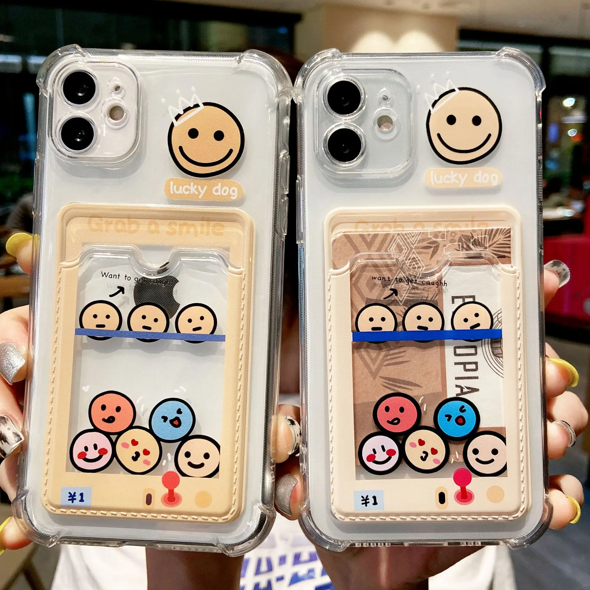 

Cute Cartoon Funny Card Bag Transparent Phone Case For iPhone 11 12 13 Pro XS Max X XR 7 8 Plus Photo Frame Korea Soft Back Case