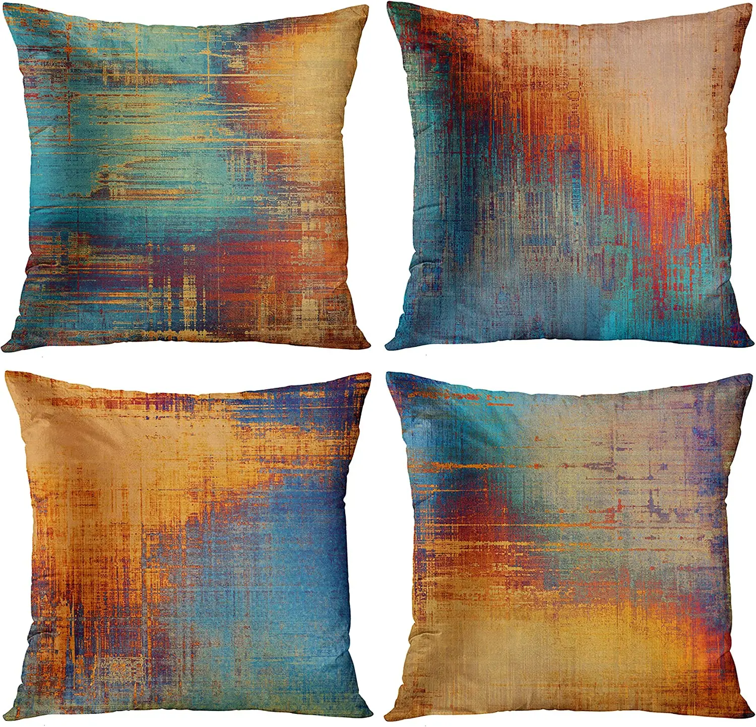 Cushion Cover Vintage Abstract Blue and Orange Messy Rust Painting Pillow Cases Home Car Decor Square 18x18 Inches Pillowcase